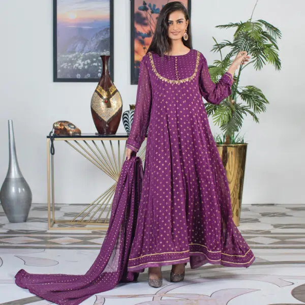 3-Pcs Graceful Chiffon Anarkali Frock - Image 4