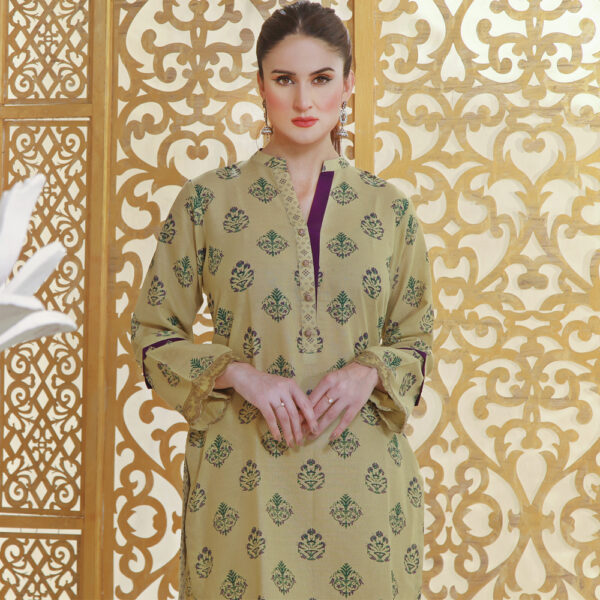 Mehndi Karrandi Lawn Shirt with GPO Lace - Image 2