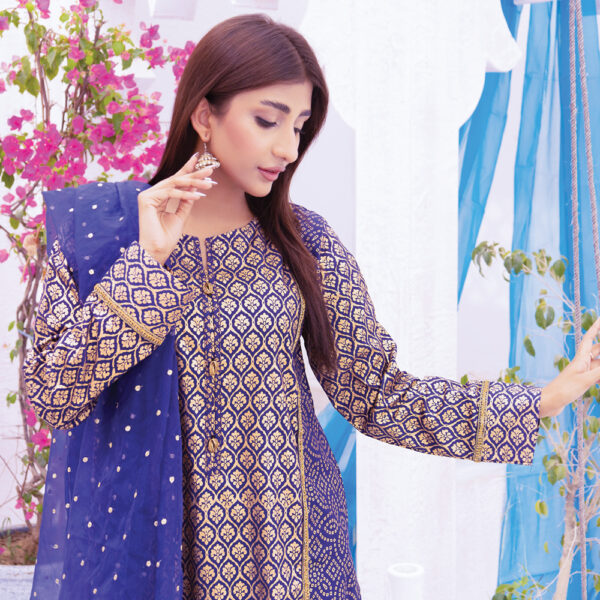 3pcs Sapphire Blue Kattan Silk Kurta Suit - Image 2