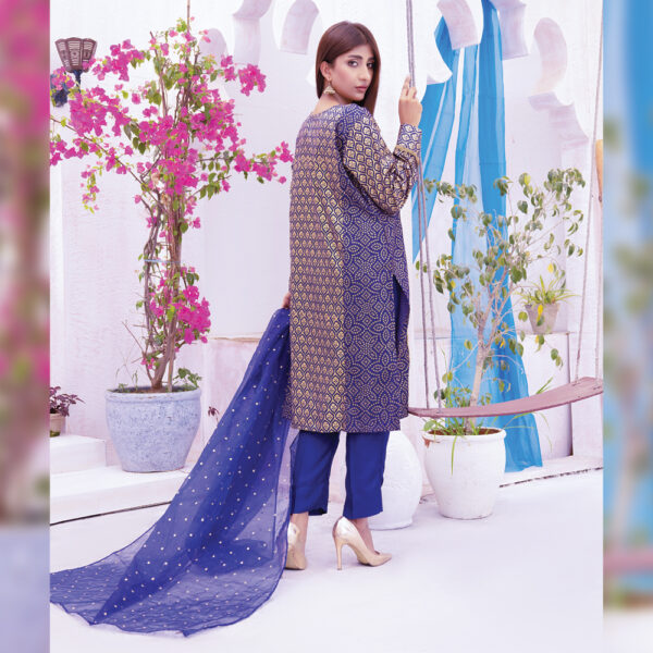 3pcs Sapphire Blue Kattan Silk Kurta Suit - Image 3