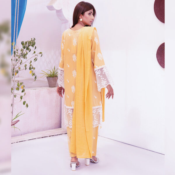 3Pcs Cream Yellow Screen Printed Stitched Lawn Suit - Image 3