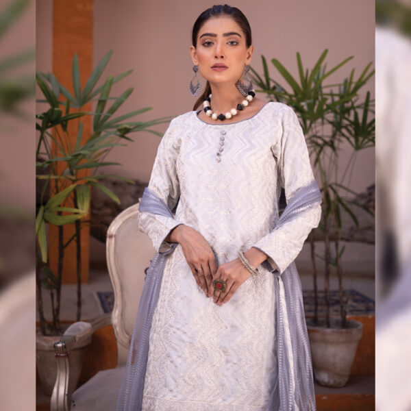 Stitched Embroidered 3Pcs Off-white Lawn Suit