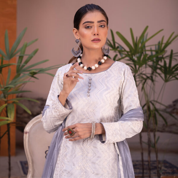 Stitched Embroidered 3Pcs Off-white Lawn Suit - Image 2