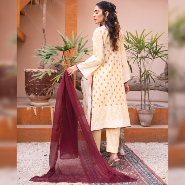 3Pcs Stitched Embroidered Yellow Lawn Suit - Image 3