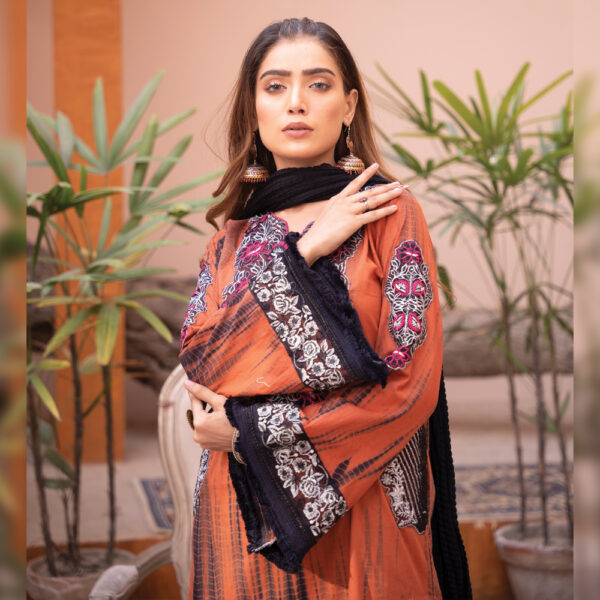 Stitched Embroidered 3Pcs Black Lawn Suit