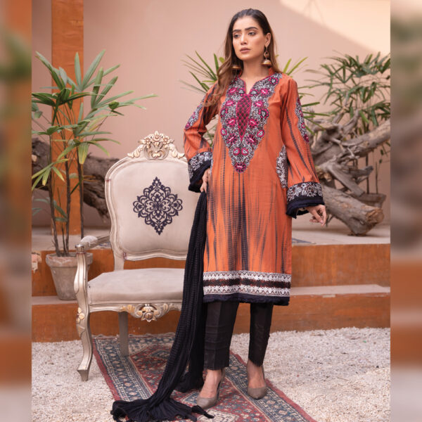 Embroidered Tie and Dye Black Lawn 3Pcs Suit (Stitched) - Image 4