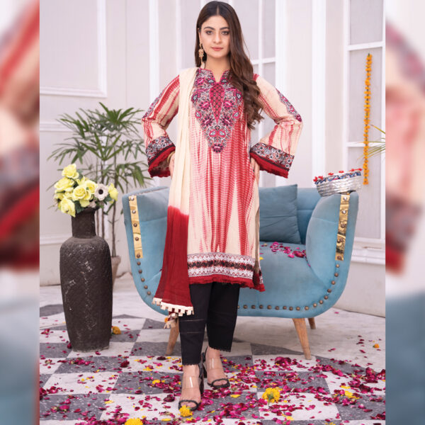 Stitched Embroidered 3Pcs Pruple Lawn Suit - Image 4