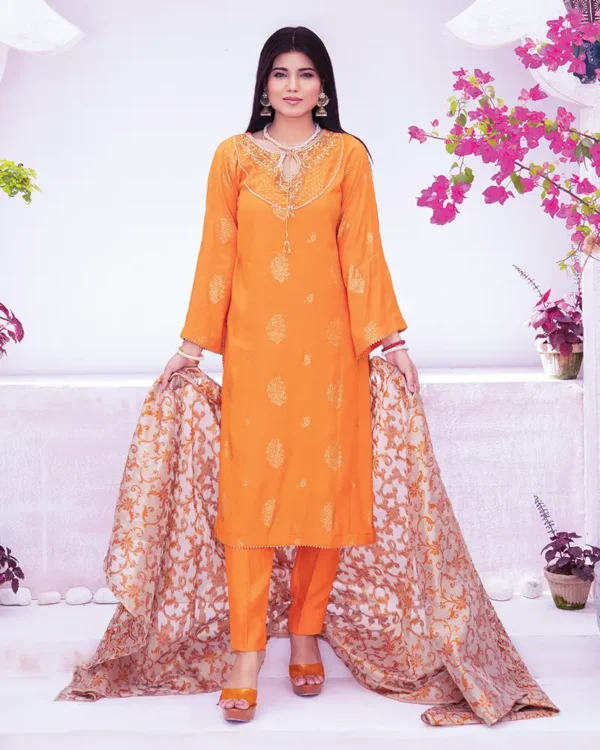 Handwork Kattan Silk 3-Pcs Kurta Set