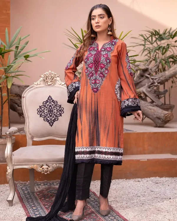 Stitched Embroidered 3Pcs Black Lawn Suit - Image 4
