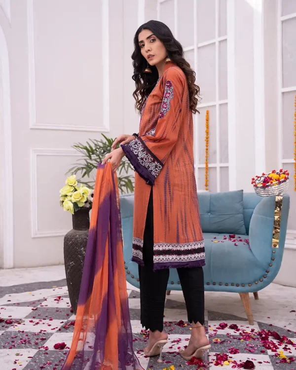 Stitched Embroidered 3Pcs Beige Lawn Suit