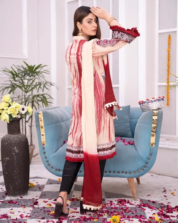 Stitched Embroidered 3Pcs Pruple Lawn Suit - Image 3