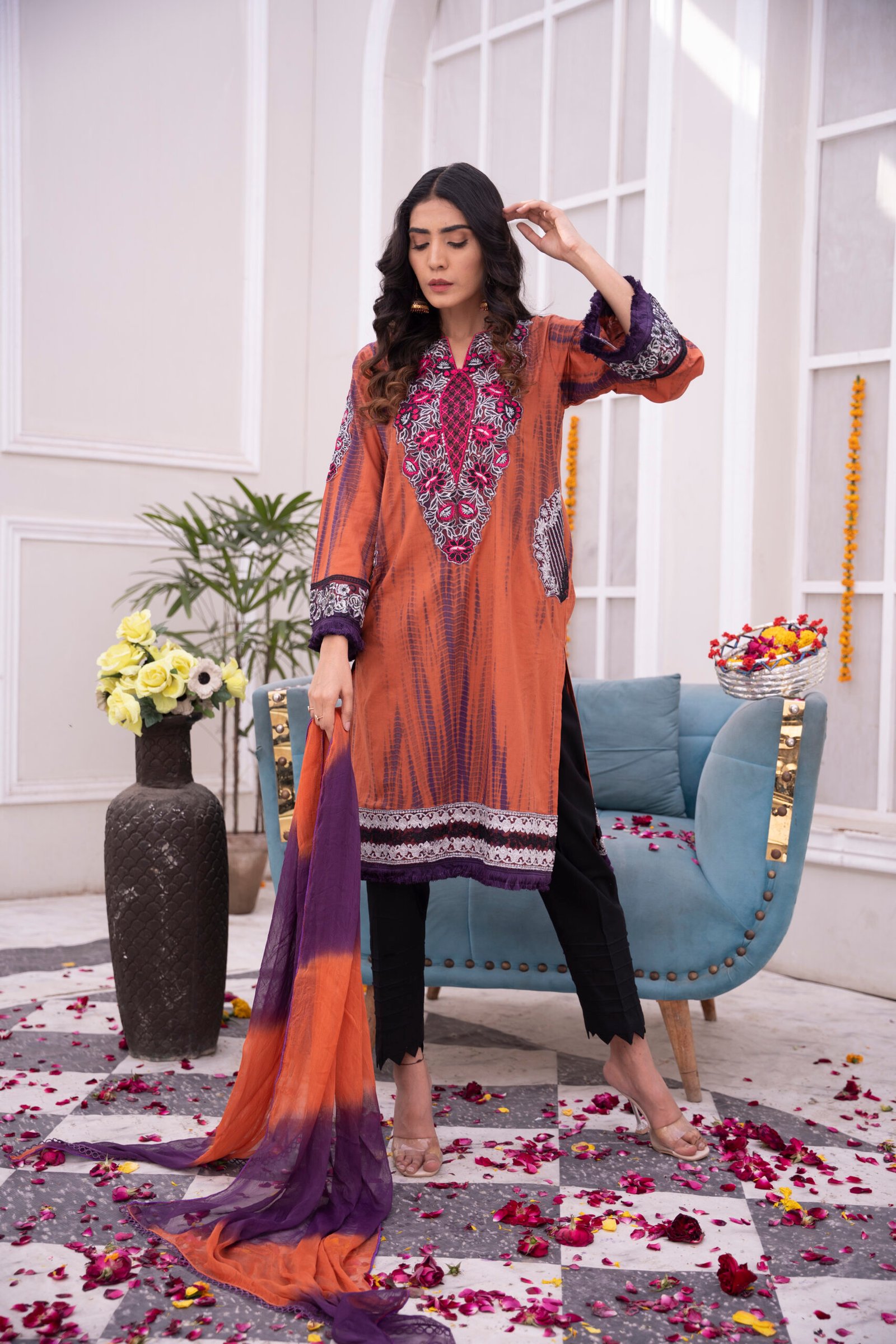 3-Pcs Tie & Dye Beige Lawn Suit