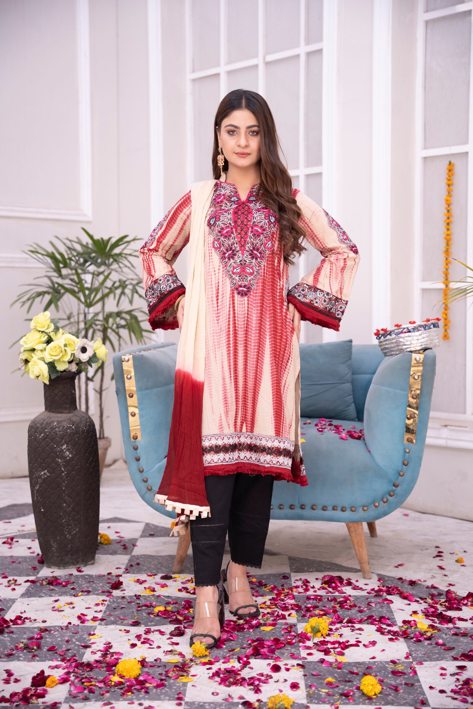 3-Pcs Tie & Dye Purple Lawn Suit