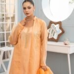 Peach Polka-Dot Hand Embroidery 4 Pcs Coat Suit