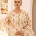 3-Pcs Elegant Cream Hand-Embroidered Organza Suit