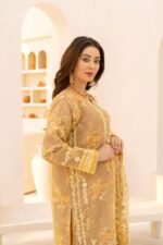 3-Pcs Elegant Mehndi Hand-Embroidered Organza Suit - Image 3