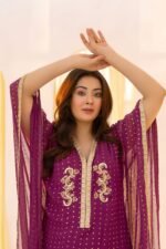 PURPLE FOIL PRINTED CHIFFON KAFTAN - Image 3