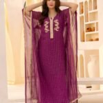 PURPLE FOIL PRINTED CHIFFON KAFTAN