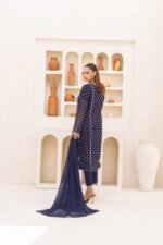 3-Pcs Blue Foil Print Hand Embroidery Chiffon Suit - Image 4