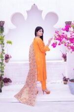 3-Pcs Tangerine  Handwork Kattan Silk Suit - Image 2