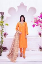 3-Pcs Tangerine  Handwork Kattan Silk Suit