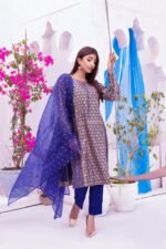 3-pcs Sapphire Blue Kattan Silk Kurta Suit - Image 2