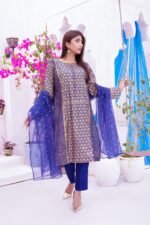 3-pcs Sapphire Blue Kattan Silk Kurta Suit