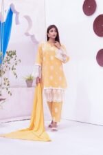 3-Pcs Cream Screen Printed Stitched Lawn Suit - Image 3