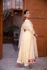 3-Pcs Embroidered Sunny Yellow Lawn Frock - Image 4