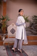 3-Pcs Embroidered Off-white Silver Lawn Suit - Image 4