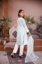 3-Pcs Embroidered Green Lawn Suit - Image 3