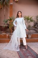 3-Pcs Embroidered Green Lawn Suit