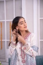 3-Pcs White Hand Embroidered Silk Suit - Image 3
