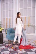 3-Pcs White Hand Embroidered Silk Suit - Image 4