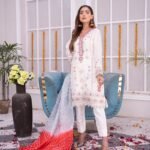 3-Pcs White Hand Embroidered Silk Suit