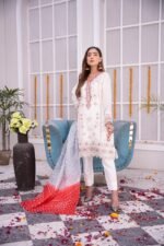 3-Pcs White Hand Embroidered Silk Suit