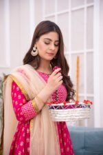 3-Pcs Stitched Gold Printed Kattan Silk Suit - Image 3