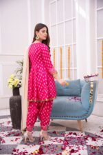 3-Pcs Stitched Gold Printed Kattan Silk Suit - Image 4