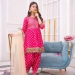 3-Pcs Stitched Gold Printed Kattan Silk Suit
