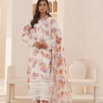 3-Pcs Elegant White Hand-Embroidered Organza Suit