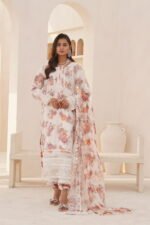 3-Pcs Elegant White Hand-Embroidered Organza Suit