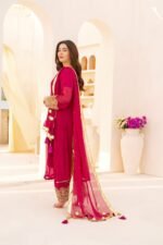 3 Pcs Magenta Hand Work Chiffon Shalwar Kameez - Image 4