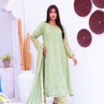 3 Pcs Pistachio Green Hand Work Chiffon Shalwar Kameez