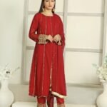 3 Pcs Red Hand Work Chiffon Shalwar Kameez