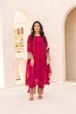 3 Pcs Magenta Hand Work Chiffon Shalwar Kameez