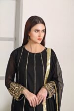 3 Pcs Navy Blue Hand Work Chiffon Shalwar Kameez - Image 2
