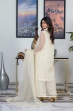 Off White Polka-Dot Hand Embroidery 4 Pcs Coat Suit