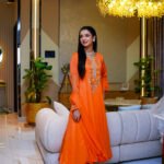 3-Pcs Orange Hand-Embroidered Chiffon Anarkali