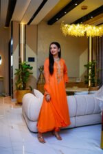 3-Pcs Orange Hand-Embroidered Chiffon Anarkali