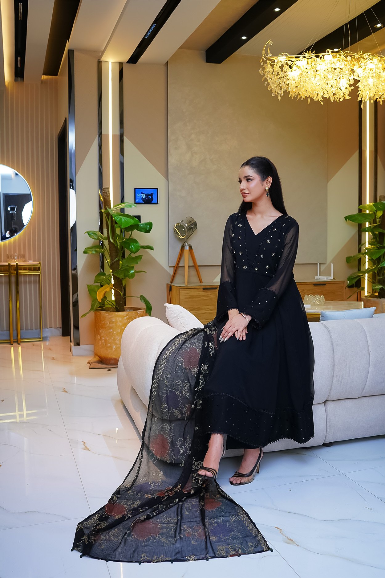 DSC00779 3-Pcs Black Sequin Motif Georgette Chiffon - Image 1